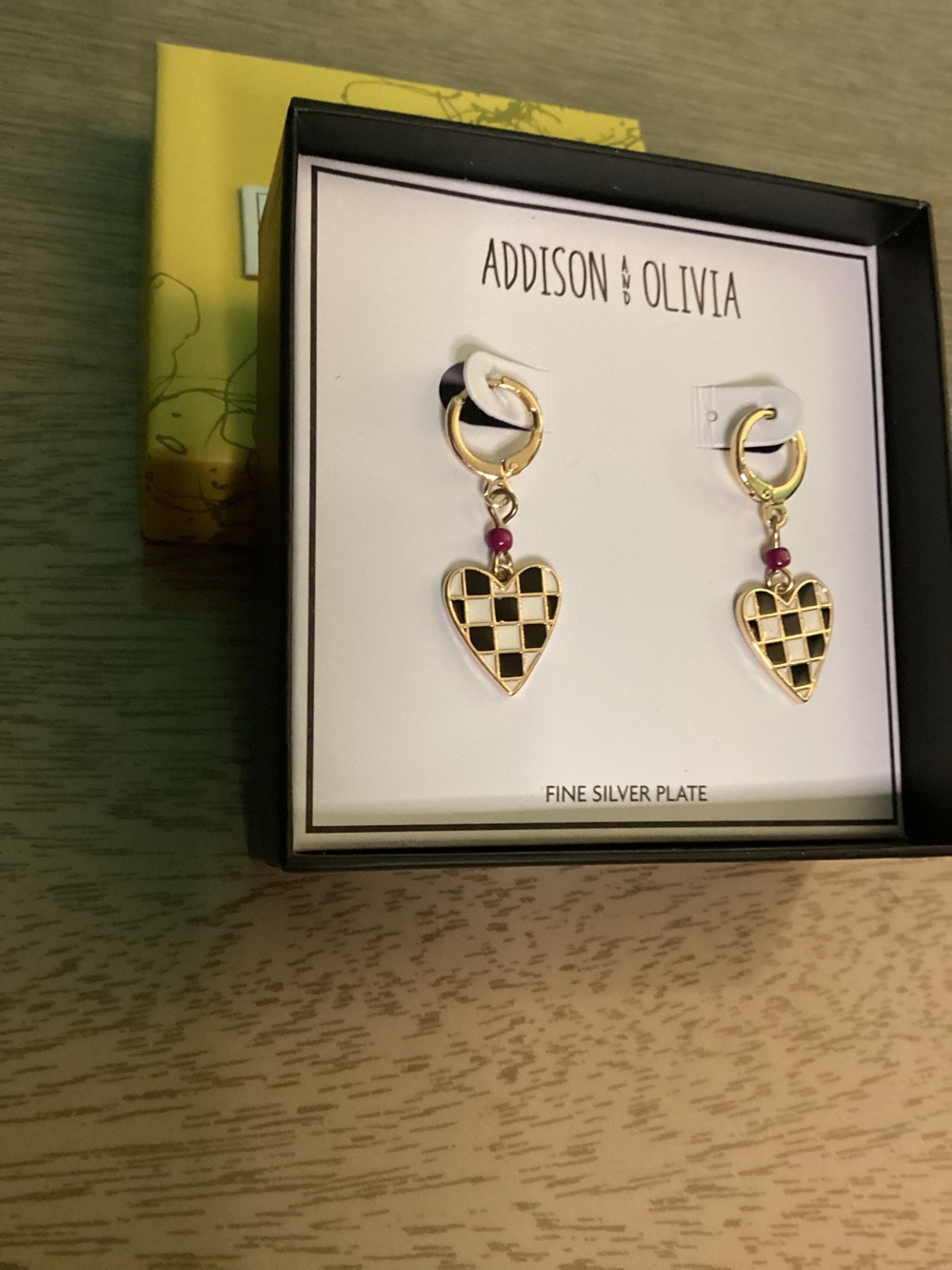 Addison and Olivia Checkered Heart Goldtone Huggie Earrings New